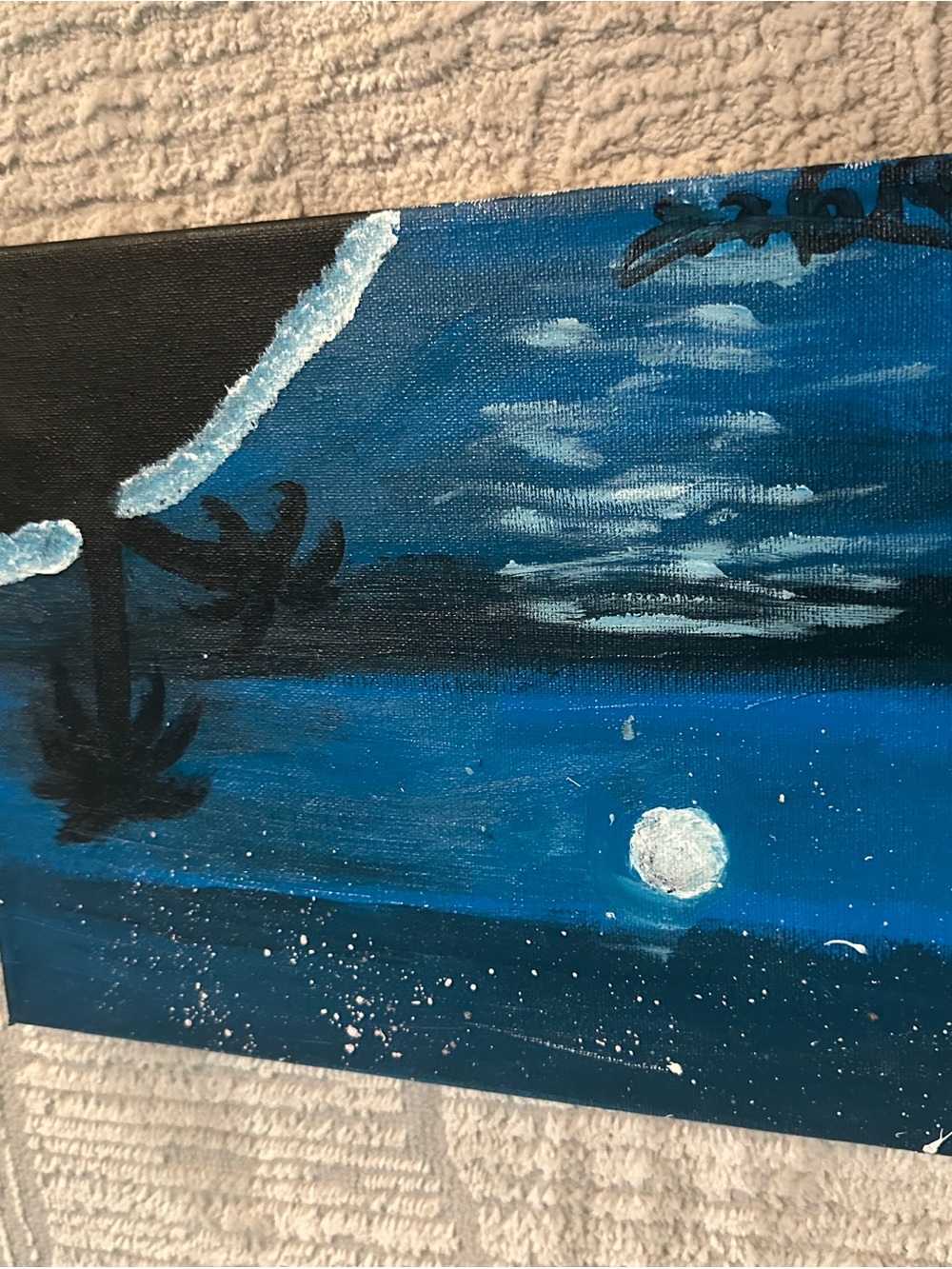 Blue Coastal Moonlight Canvas Wall Art - Blue